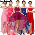 Асимметричное шифоновое платье для подружки невесты, темно-синее, милое, короткое, спереди, длинное, сзади, розовое, желтое, оранжевое, красное