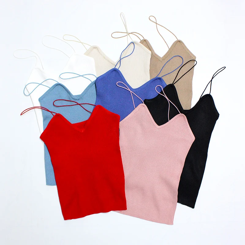 Женские топы Camis High Street Трикотажная майка на бретельках Нижняя отделка топика Blusa