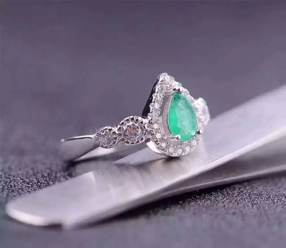 Женское кольцо из серебра 925 пробы с натуральным зеленым изумрудом|925 sterling gemstone