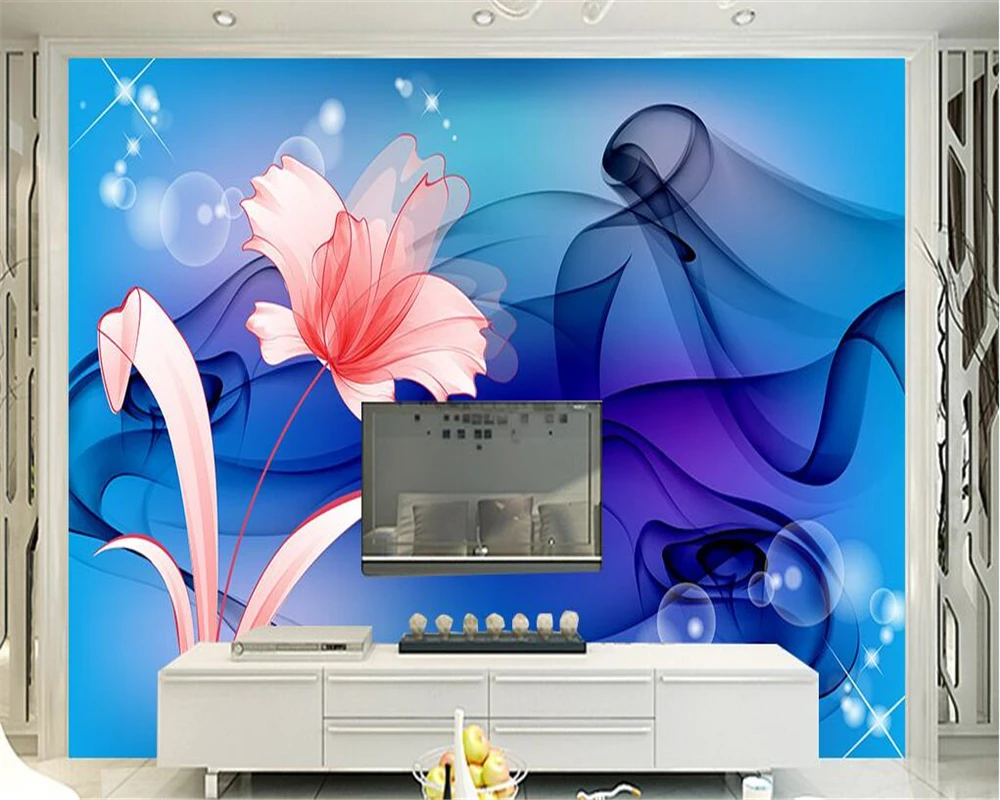 3d обои для помещений современные простые эстетичные дымчатые цветочные ТВ фон