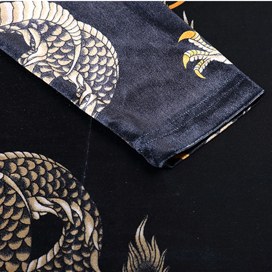 Осенняя модная одежда для мужчин футболки с длинным рукавом Рисунок дракона