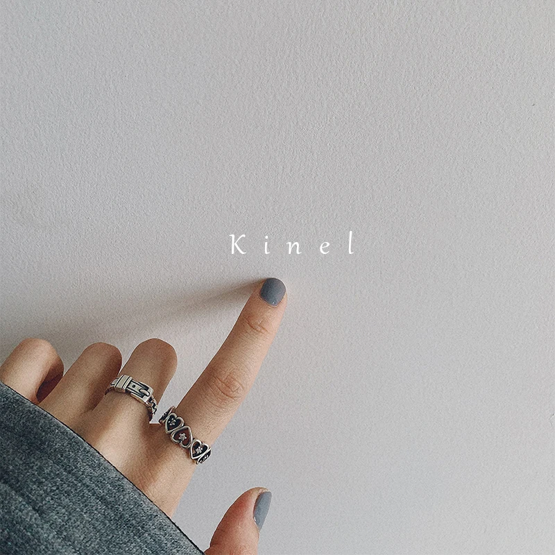 

Kinel S925 Sterling Silver Heart Ring Personality Multi-layer Cross Vintage Jewelry Simple Open Ring Best Gift