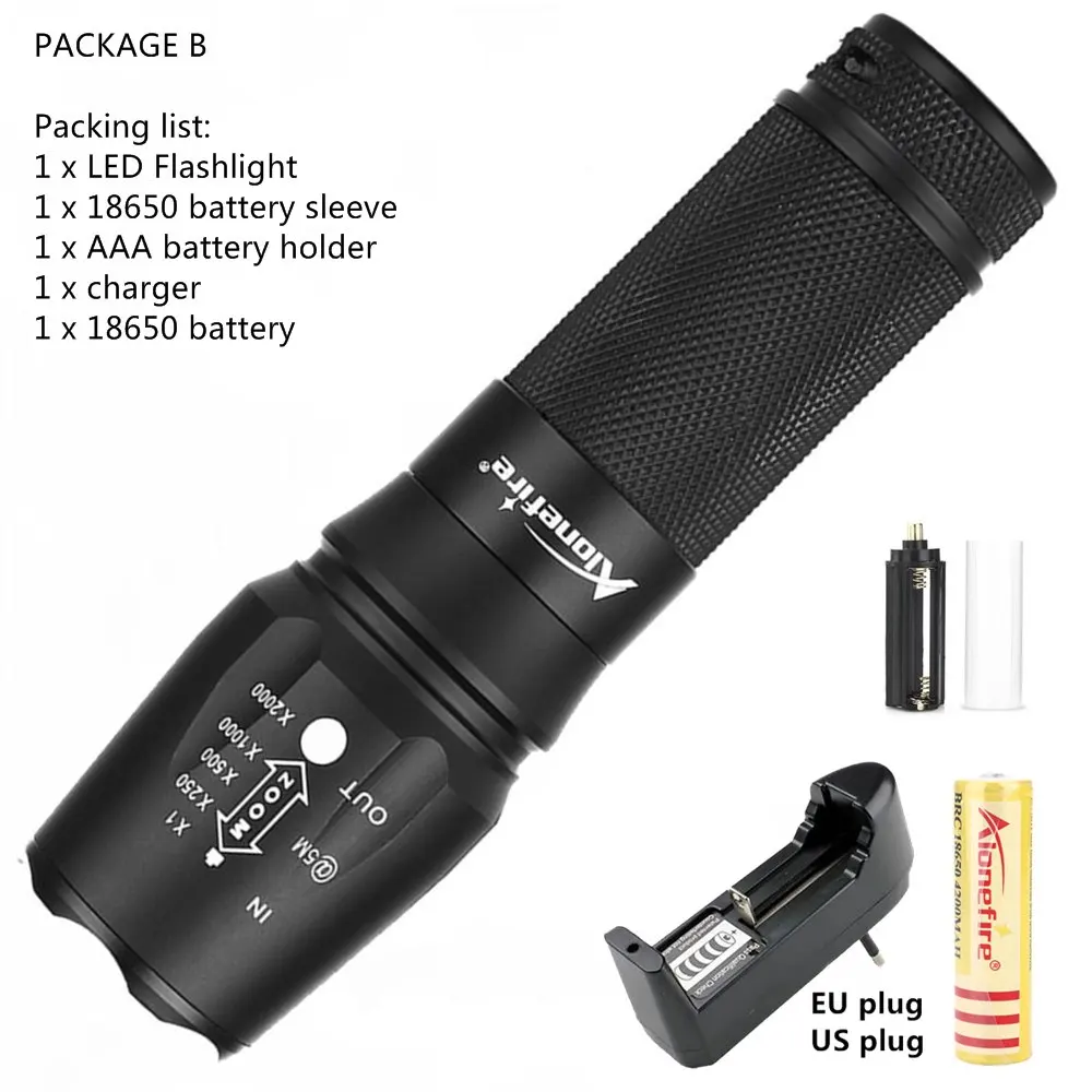 PACKAGE B AloneFire X800 CREE XP-L V6 L2 светодиодный светильник-вспышка с зумом, фонарь для кемпинга, светильник-свеча для AAA 18650 26650, перезаряжаемый аккумулятор - Испускаемый цвет: PACKAGE B