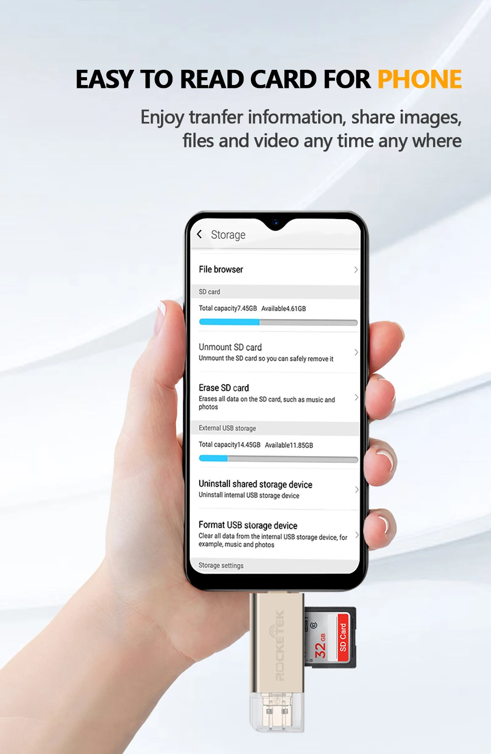 Rocketek usb 2,0 Алюминиевый кардридер для карт памяти OTG type c адаптер кардридер для micro SD/TF microsd ридеры ноутбук компьютер