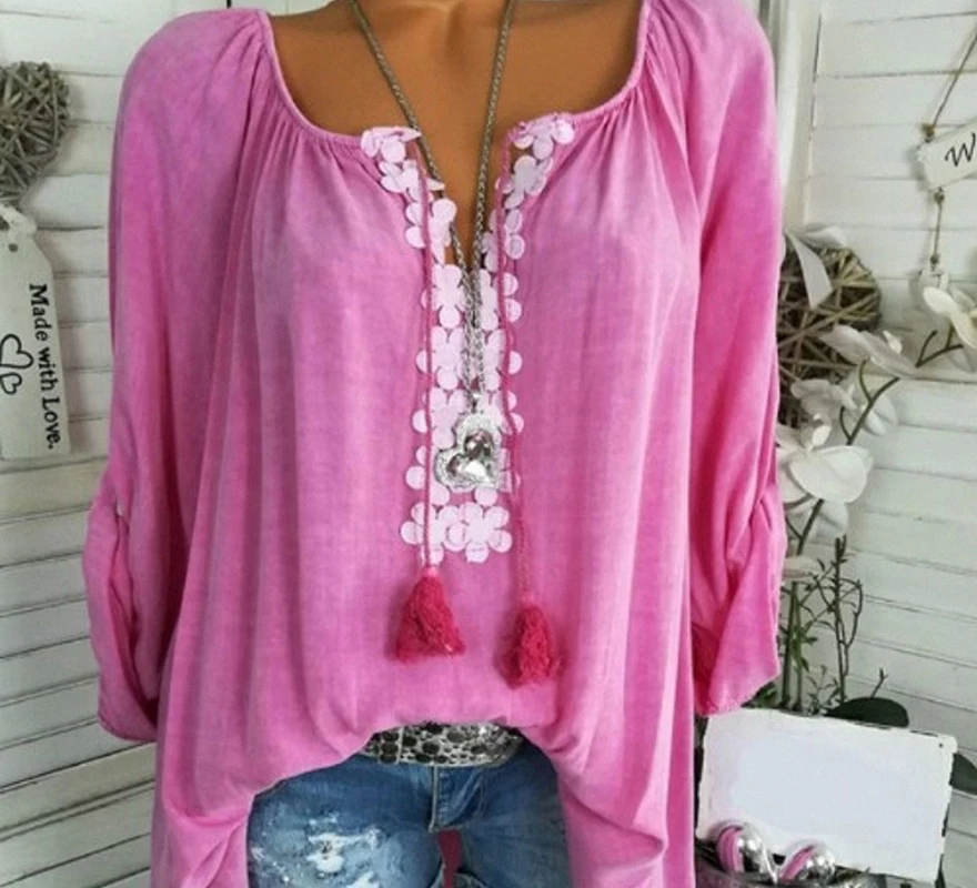 Однотонные повседневные Осенние Топы больших размеров с V образным вырезом