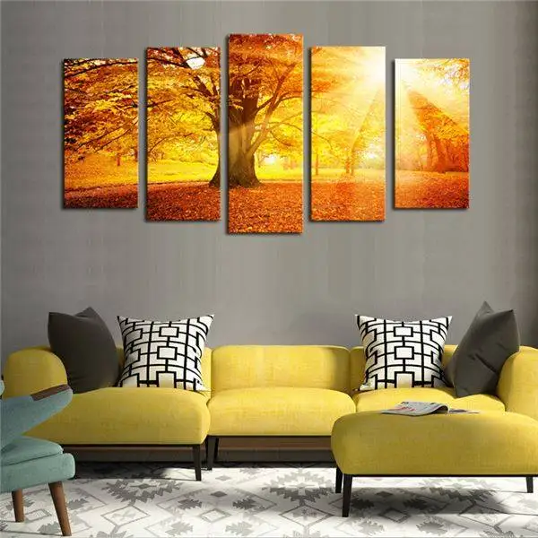 Без рамки 5 панелей закат деревья вид картина холст печать художественное
