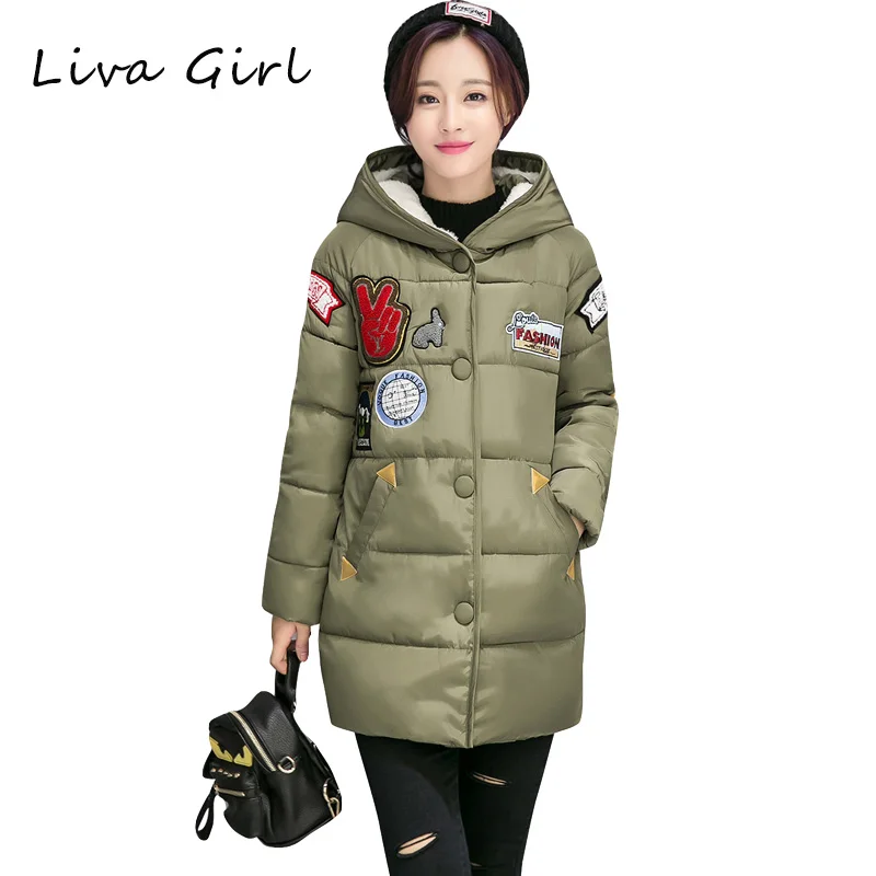 ЛИВА девушка Новинка 2017 года Для женщин шляпа куртка Свободные Аппликация письмо