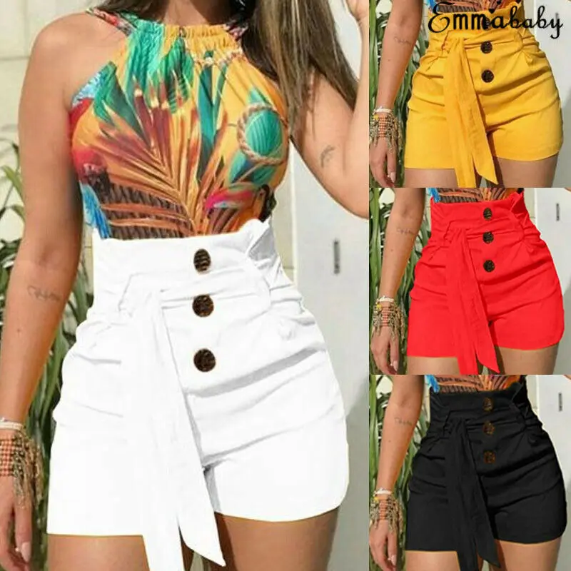 

NEW Womens Ladies High Waist Summer Casual Solid Beach Belt Hot Pants Shorts