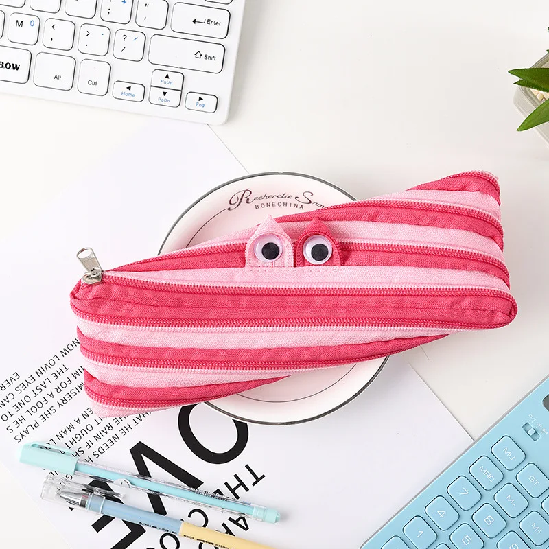 Креативные Канцтовары Kawaii С мультяшным монстром Карандаш Чехол корейские канцелярские принадлежности застежка-молния сумки ткань ручка чехол - Цвет: Pink Rose