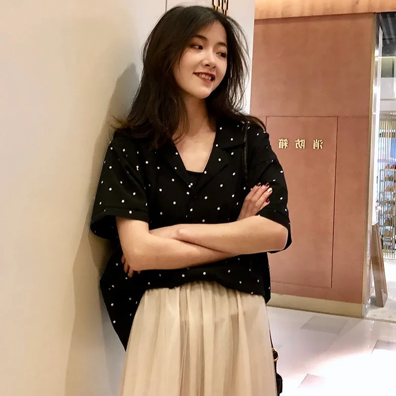 Casual Loose Wave Shirt Women's Shirts Ulzzang Japanese Kawaii Ladies Vintage Female Korean Harajuku Cute Clothes For Women |