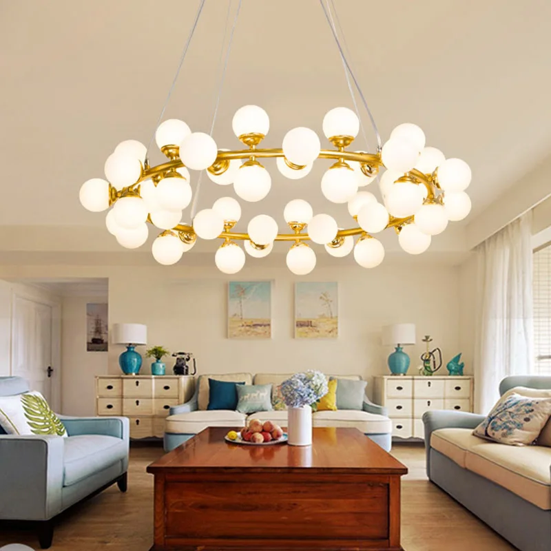 

Modern minimalist personality chandelier creative art dining room fashion glass ball lamp Nordic bar circular light led lighting