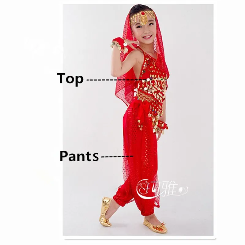 Red 2PCS Детский костюм для танца живота, карнавал, Египетский костюм с поясом, детская одежда для индийского танца, одежда для девочек, комплект одежды для танца живота для выступлений в Болливуде - Цвет: Red 2PCS