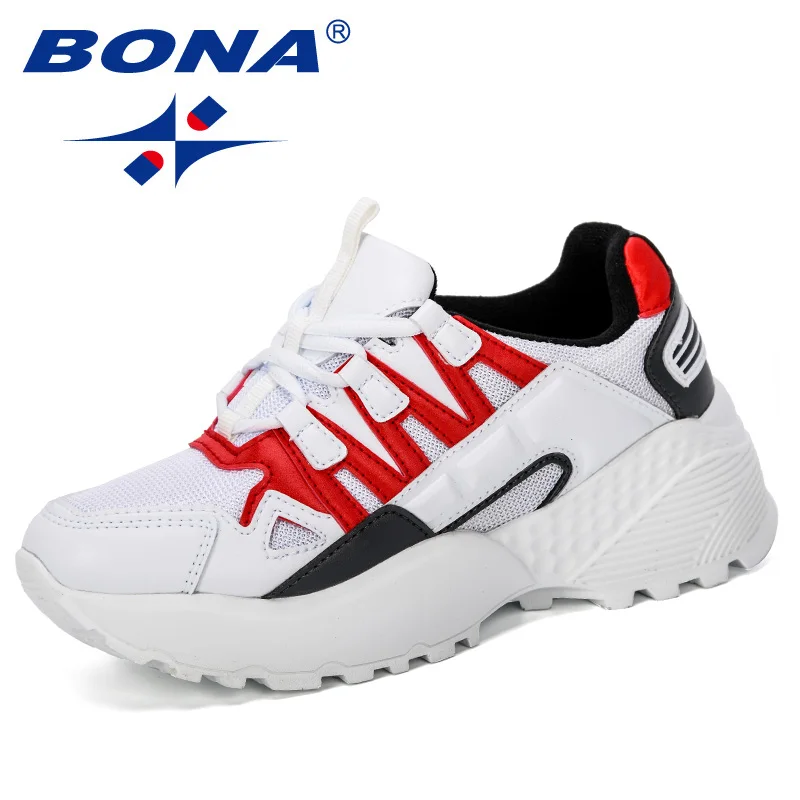 White red BONA/Новинка года; классические стильные женские кроссовки; повседневная обувь на платформе; женские уличные кроссовки; Модные женские кроссовки; Chaussure Femme - Цвет: White red