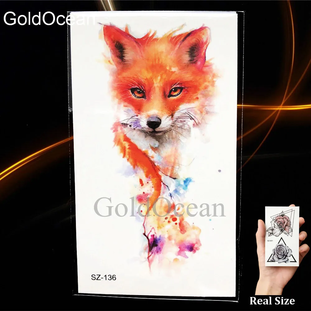 New Black Triangle Fox Tattoo Stickers Paper Dolphin Cartoon Kids Temporary Cover Dog Whale Waterproof Men Tatoos Paste | Красота и