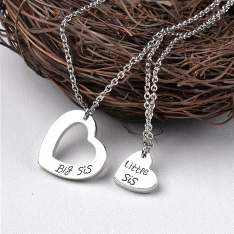 2Piece Heart Personalized Family Jewelry Sisters Gift Hand Stamped big sis middle little 2 Sister Necklace | Украшения и
