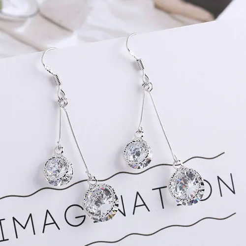 White Silver Новинка, корейский стиль, красивые цвета, розовое золото, серьги для женщин, модное ювелирное изделие, кубический цирконий, висячие серьги, женские серьги, горячая Распродажа - Окраска металла: White Silver