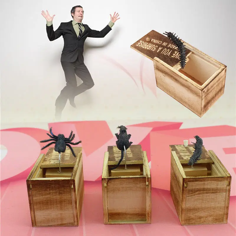 Деревянный шалость паук Scare Box скрытая в случае трюк играть шутка ужас коробка