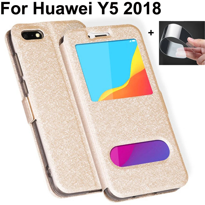 Кожаный чехол для Huawei Y5 Prime 2018 5 45 дюйма с окошком спереди и откидной | Бамперы -33020992734