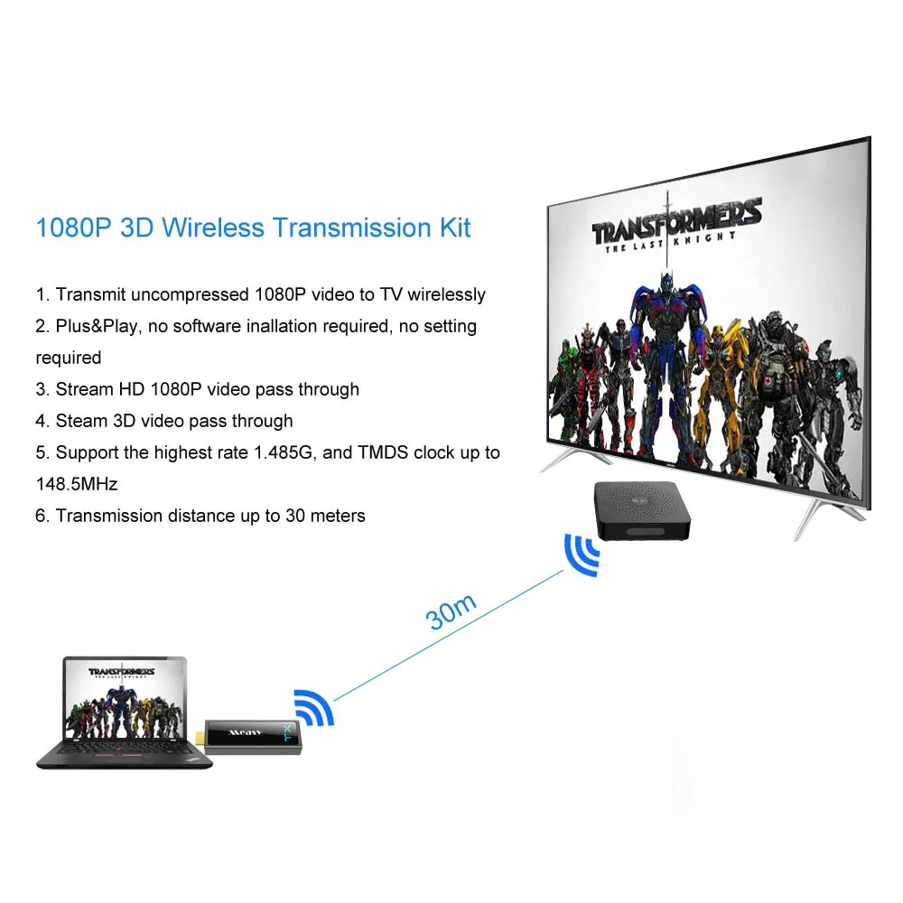 Беспроводной HDMI-передатчик и приемник Measy W2H MINI 2 расширитель HDMI до 30 м/100 футов (W2H +