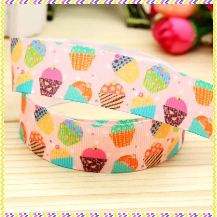 

New 7/8'' Free shipping cupcake printed grosgrain ribbon hair bow headwear party decoration wholesale OEM 22mm H3862
