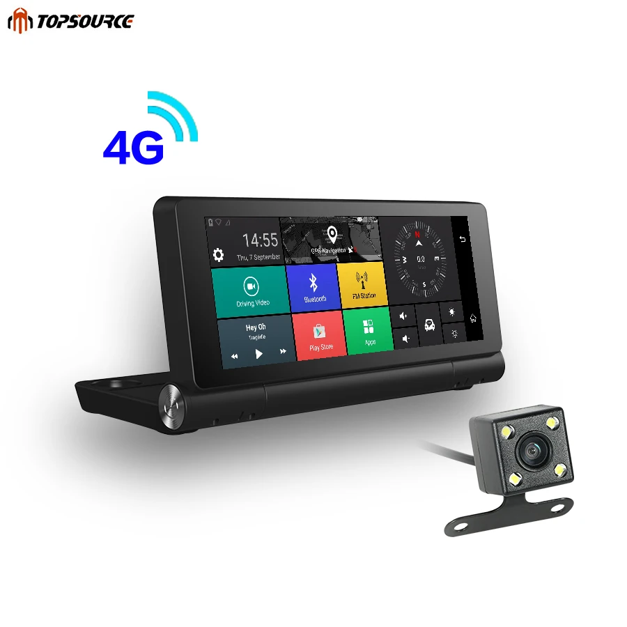 Topsource 4G Автомобильный gps навигатор Android 5,0 Bluetooth ПЗУ 16 Гб ОЗУ 1 Гб Full HD 1080 P Enregistreur видео avec deux камеры