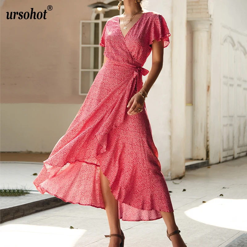 Женское винтажное платье в стиле бохо Ursohot с оборками и цветочным принтом