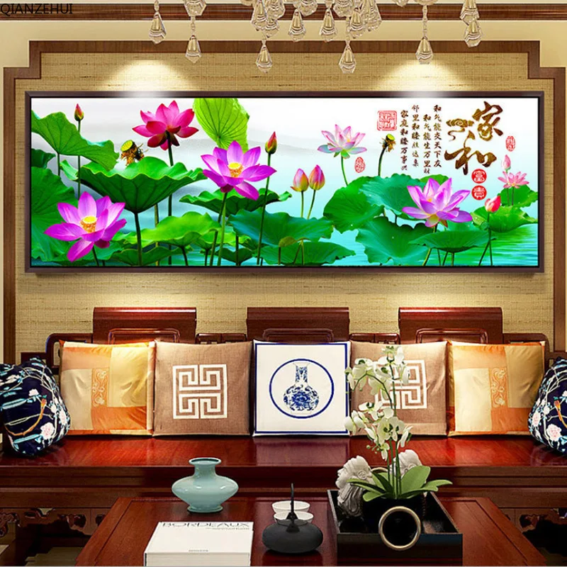 DIY Алмазная вышивка набор для рисования с круглыми камнями и полотном лотоса дома