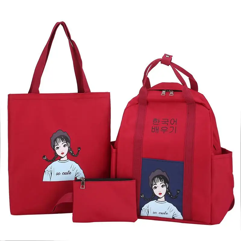 Red girl Модный женский рюкзак, 3 шт., новинка, нейлоновый рюкзак, Mochilas, женский рюкзак с милым рисунком, школьный рюкзак для девочек-подростков - Color: Red girl