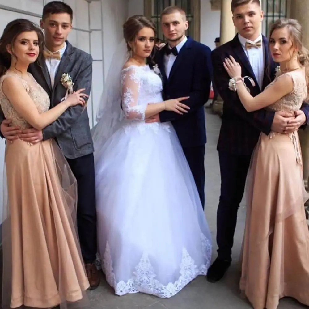 

Vestido Madrinha трапециевидные кружевные платья подружек невесты цвета шампанского длинное атласное платье для выпускного вечера свадебные плат...