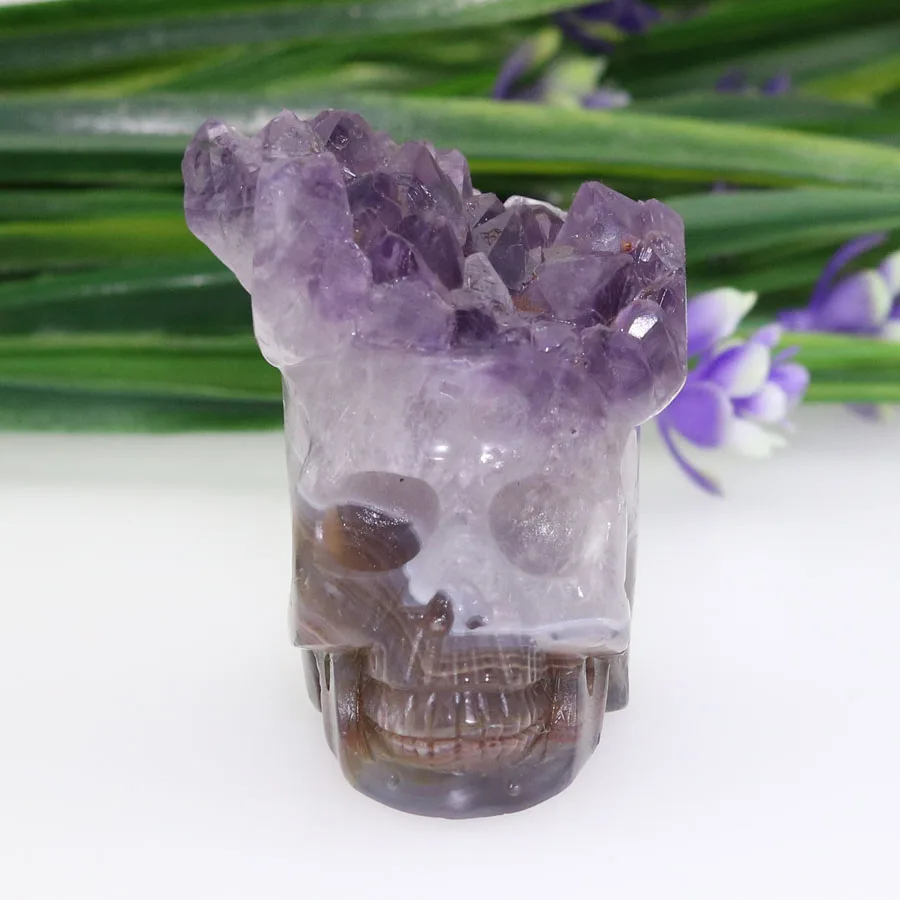 2.03 &quotАметист Geode Агат ручной резной Череп Кристалл реалистичные кристалл