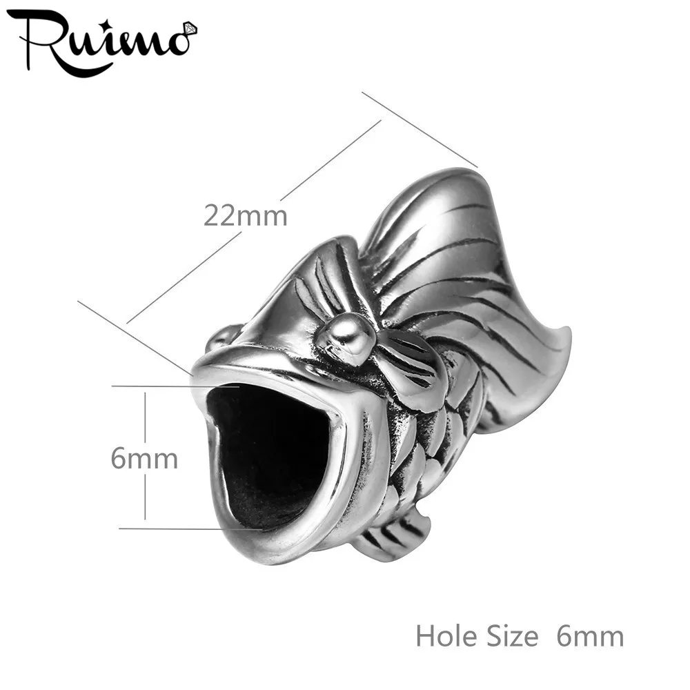 Круглые шарики для браслета RUIMO Animal Fish европейские из нержавеющей стали 316l с