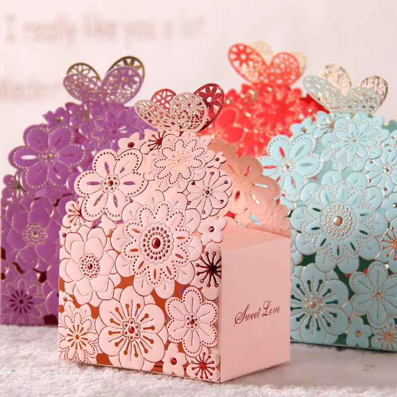 10pcs wedding supplies candy box Creative gift box hollow box Butterfly Candy Box Wedding Candy chinese Petite boite cadeau