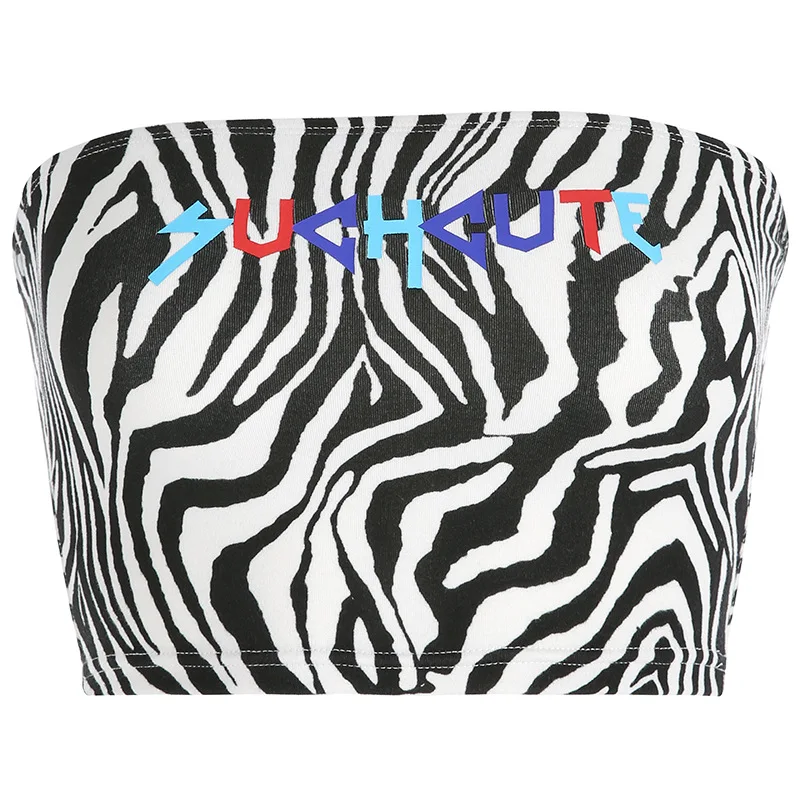 Сексуальный топ с рисунком зебры и буквенным принтом 2019 Летний Топ без бретелек