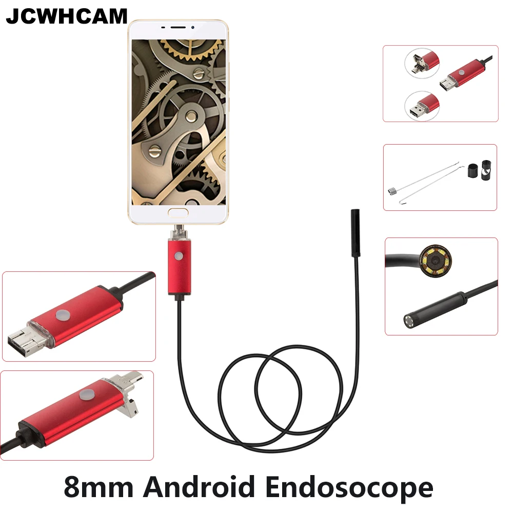 USB камера эндоскоп JCWHCAM HD720P 960P 2 МП 8 мм Android 6 светодиодов гибкий 1 м 5 бороскоп для