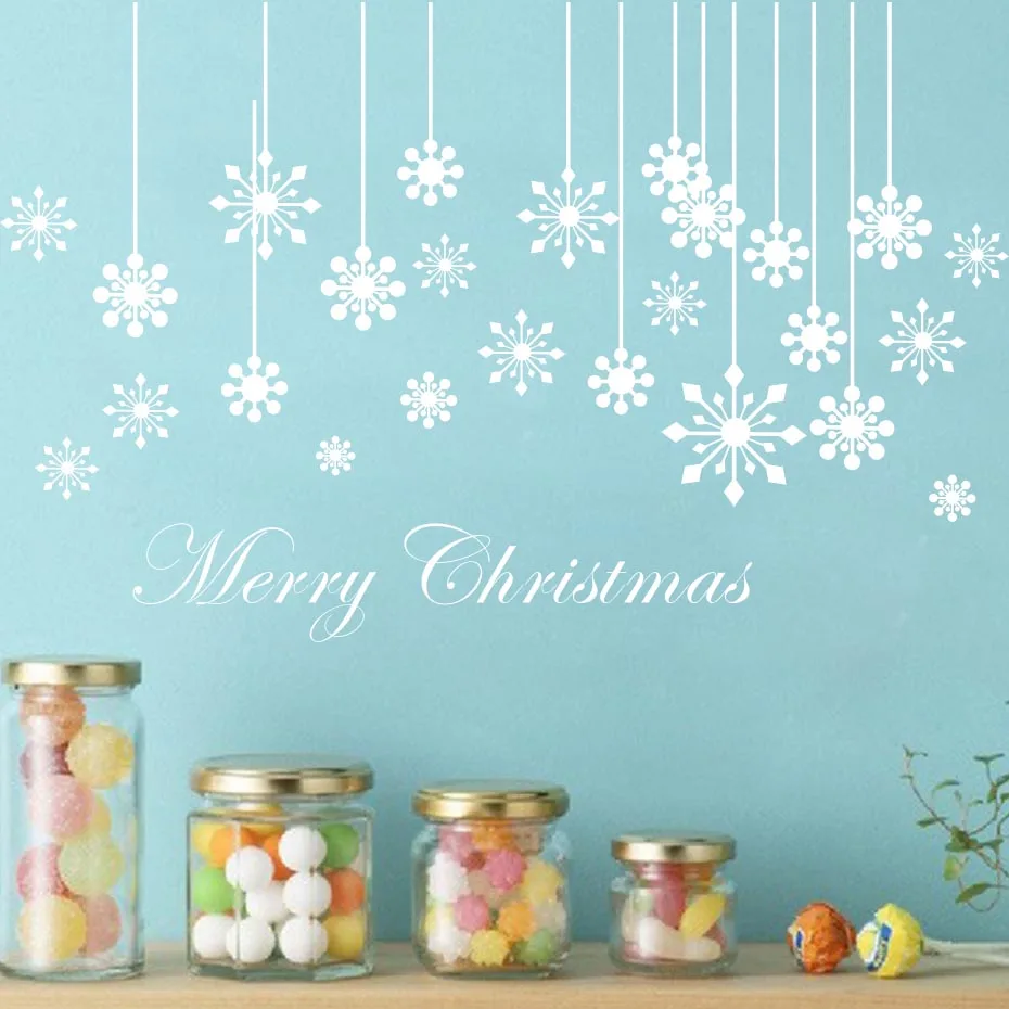 Merry Christmas снежинка шаблон Настенная Наклейка сделай сам Фестиваль подарки