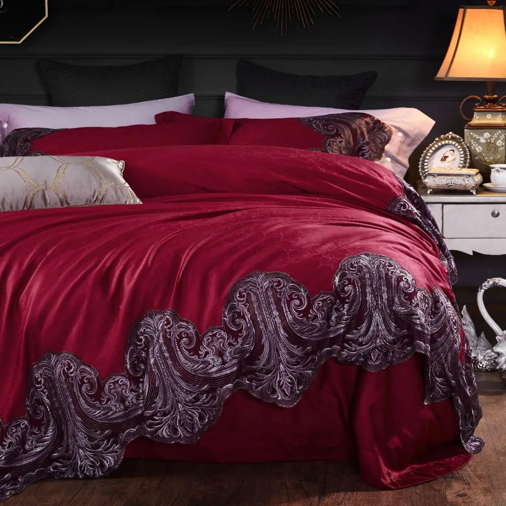 Фото Premium Quality Red 120S Egyptian cotton Bedding set Queen King Luxury Lace Edge Wedding Duvet cover Bed sheet Europe 4pcs Дом и сад Premium Quality Red 120S Egyptian cotton Bedding set Queen King Luxury Lace Edge Wedding Duvet cover Bed sheet Europe 4pcs Дом и сад