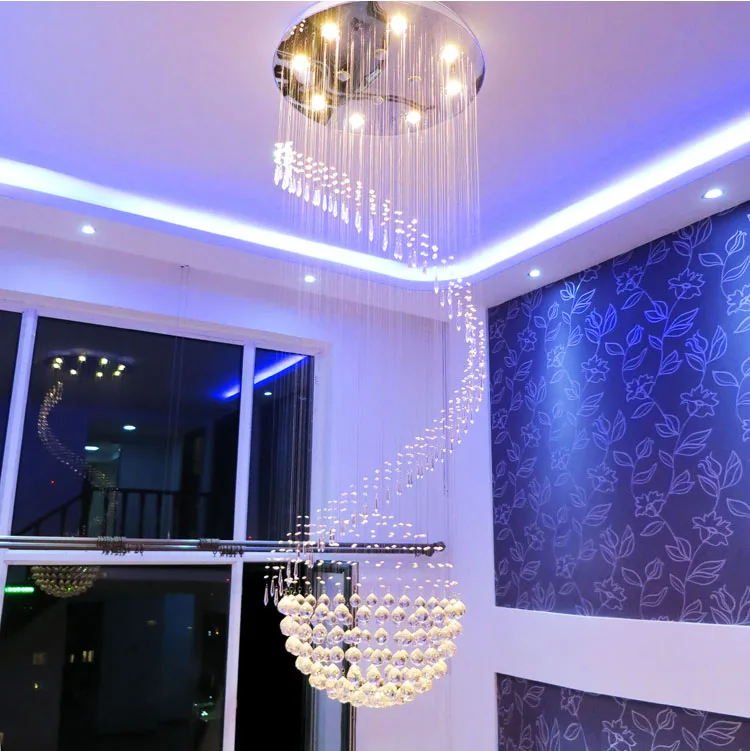 売却 現代のledダブルスパイラルクリスタルのシャンデリアの照明玄関階段階段寝室ホテルhallceilingハンギンランプ