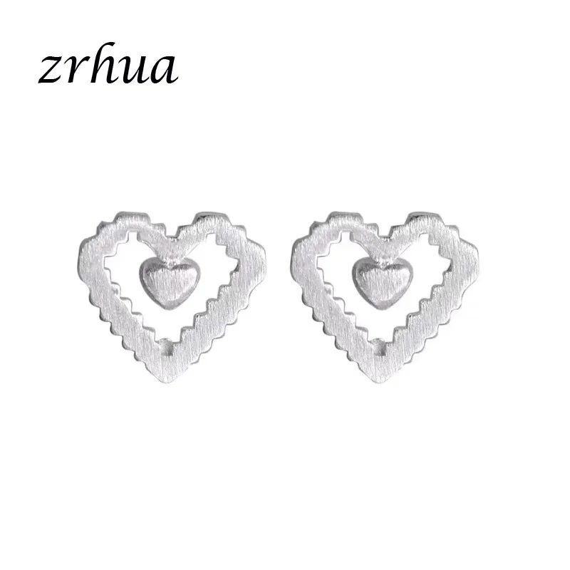 ZRHUA 925 Sterling Silver SimpleSweet Double Heart to Stud Earrings for Women Brincos Fine Jewelry Bijoux Wedding Gifts | Украшения и