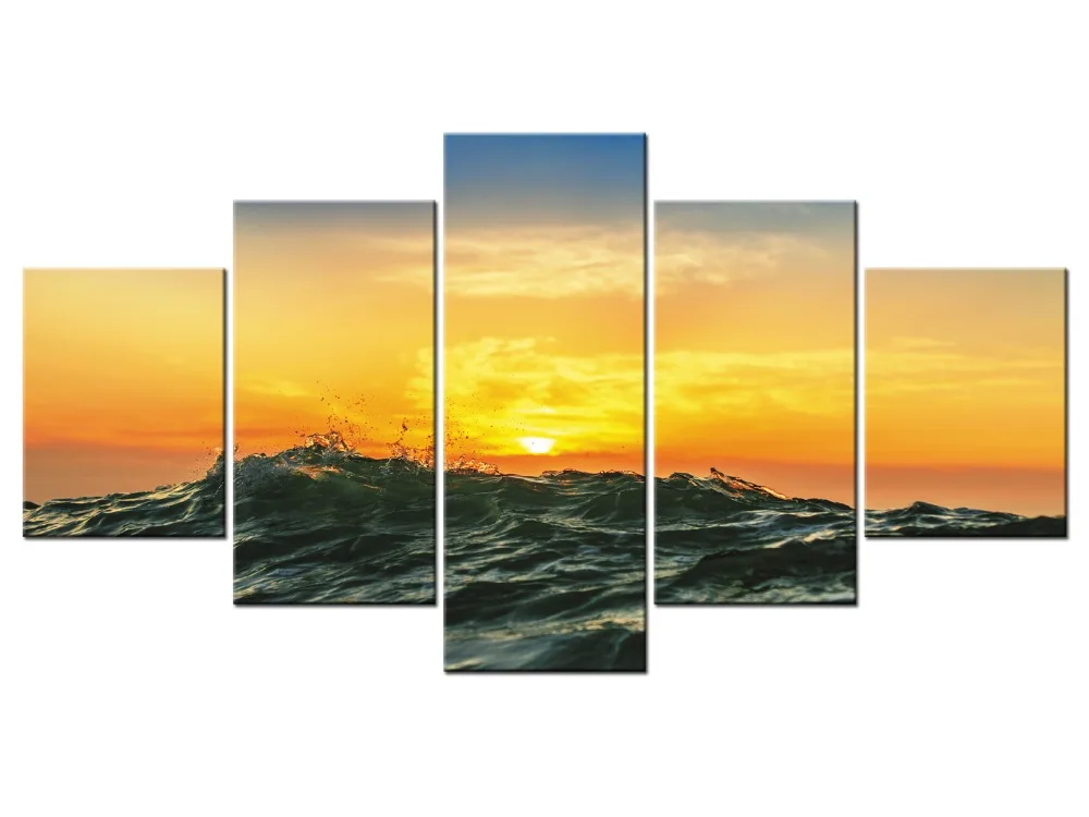 

5 Panel Pictures Wall Home Decor Living Room Beach Sunset Painting Print on Canvas Wall Art Posters and Prints Framed J009-033