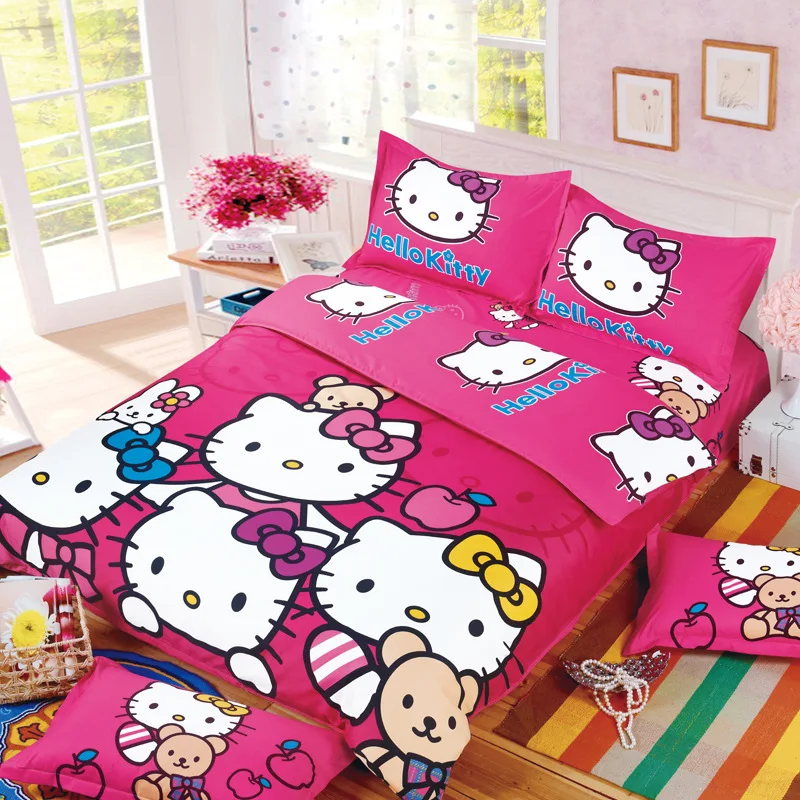 Hello Kitty постельных принадлежностей детей постельное белье мультфильм с простыня