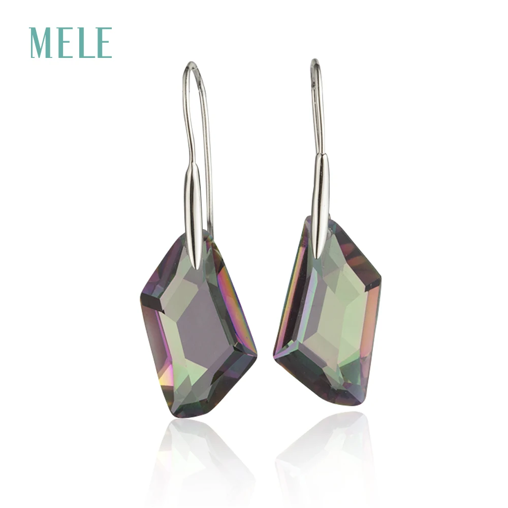 

MELE Natural mystic quarts silver earring, 13mm*24mm, irregular shape , professional cutting skill , the best choice for gift