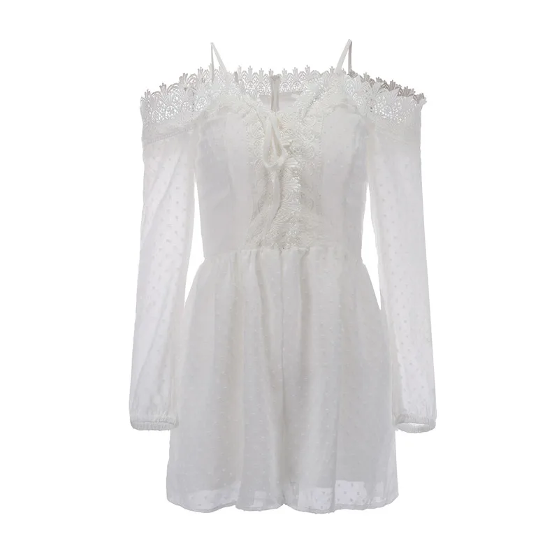 Сексуальный шифоновый с открытыми плечами комбинезон вязаный крючком кружевной