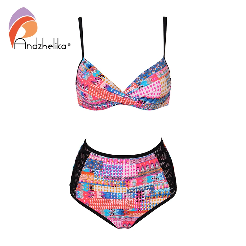 

Anadzhelia Print High Waist Mesh Bikinis Set Swimsuit Women Sexy Two Pieces Swimwear 2022 New Beach Bathing Suits