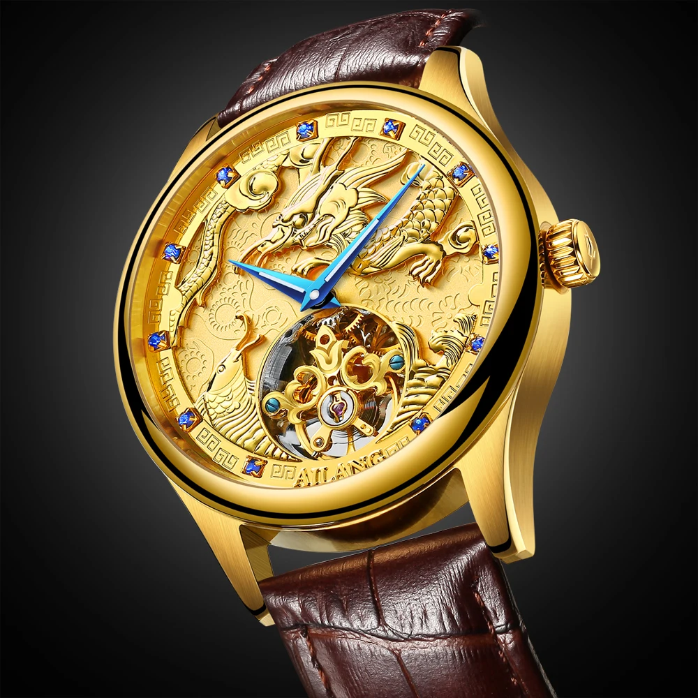 Лошадь узор tourbillon Классический для мужчин деловые часы деловые водонепроницаемые часы Элитный бренд пояса из натуральной кожи автоматические часы