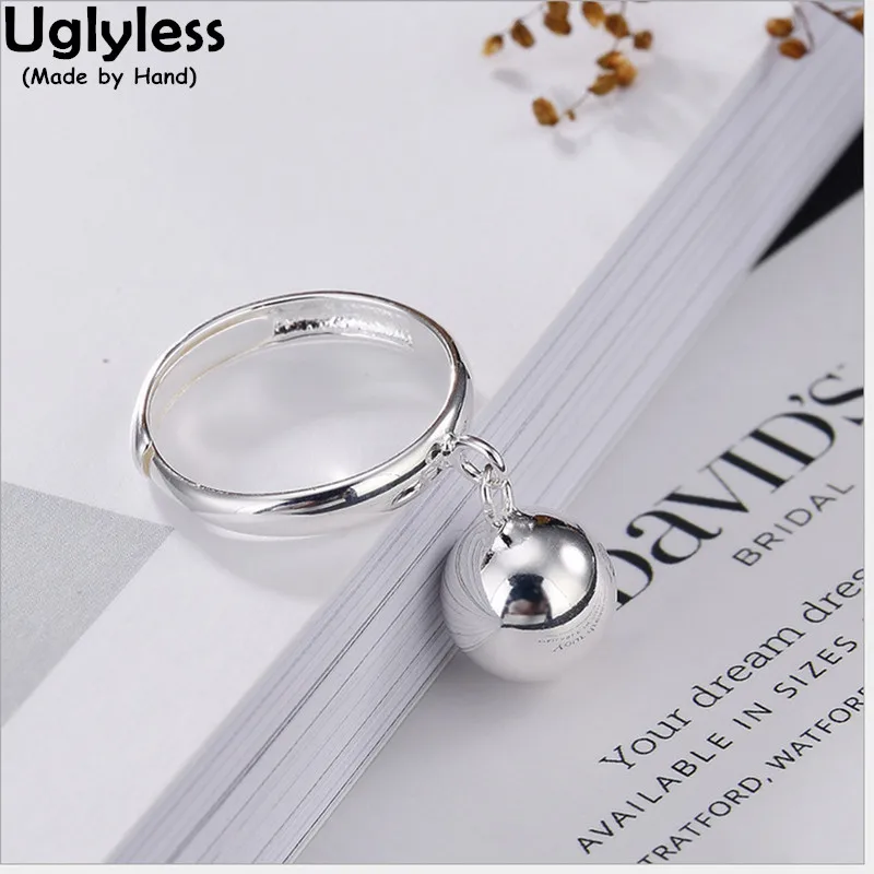 Uglyless Real 925 Sterling Silver Glossy Finger Rings for Women Lovely Ball Charms Open Ring Simple Fashion Fine Jewelry Bijoux | Украшения