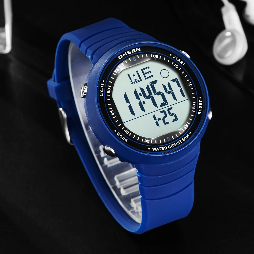 OHSEN цифровые ЖК-спортивные наручные часы мужские Relogio Masculino 50 м Водонепроницаемый Будильник Дата Резина модные белые спортивные часы для улицы подарок