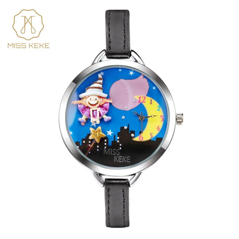 Часы Miss Keke Детские кварцевые с глиняным ремешком на кожаном ремешке|clock fashion|clock