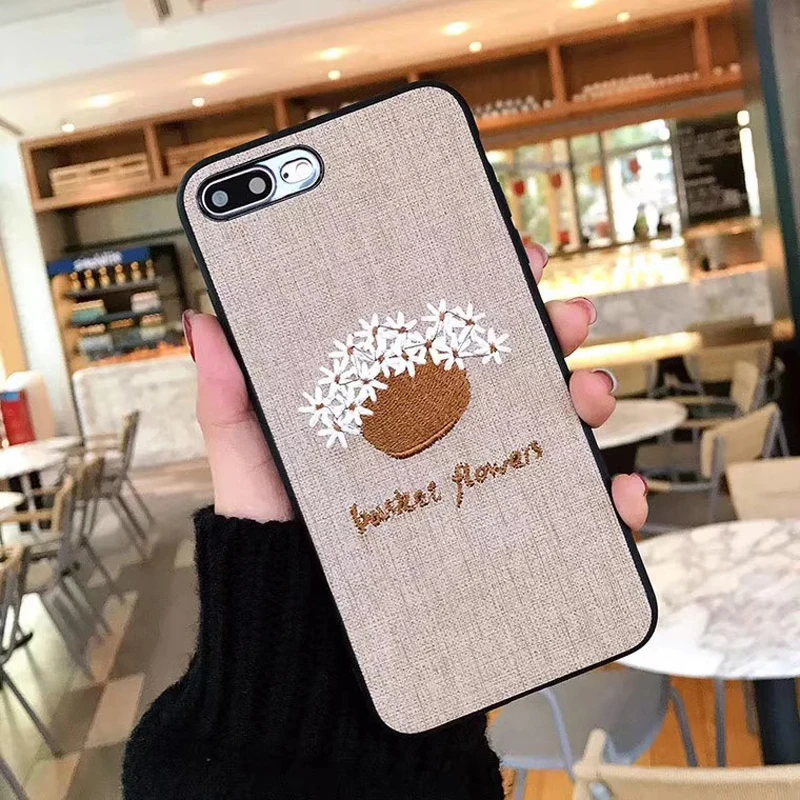 Fashion Luxury Artsy Korea Fresh Daisy Potted Embroidery Flower Anti-skid Cloth Warm Matte Phone Case For IphoneXS MAX/XR/8plus |
