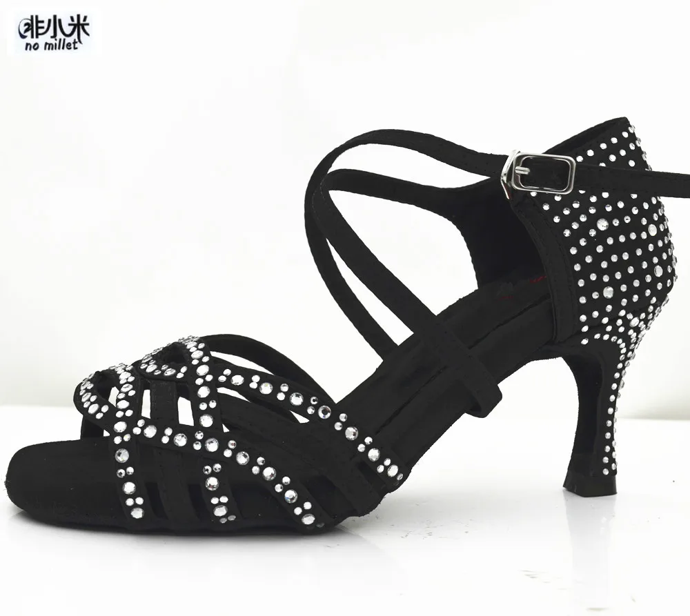 ESdance/женская танцевальная обувь 8 3 см Танцевальная для сальсы Черная атласная