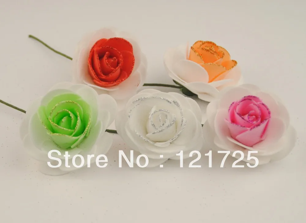 

Double color Small Foam Rose Flowers with gold dust Hand Made Mini artificial Flower DIY Wedding Bouquet Scrapbooking Decor